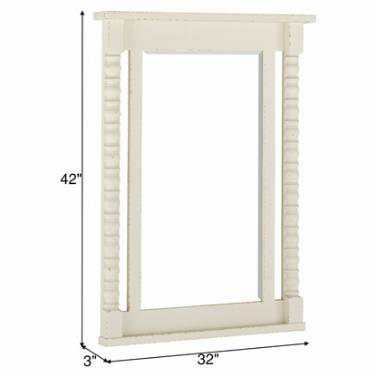 Rectangular mirror with off-white distressed frame, 42 in high and 32 in wide