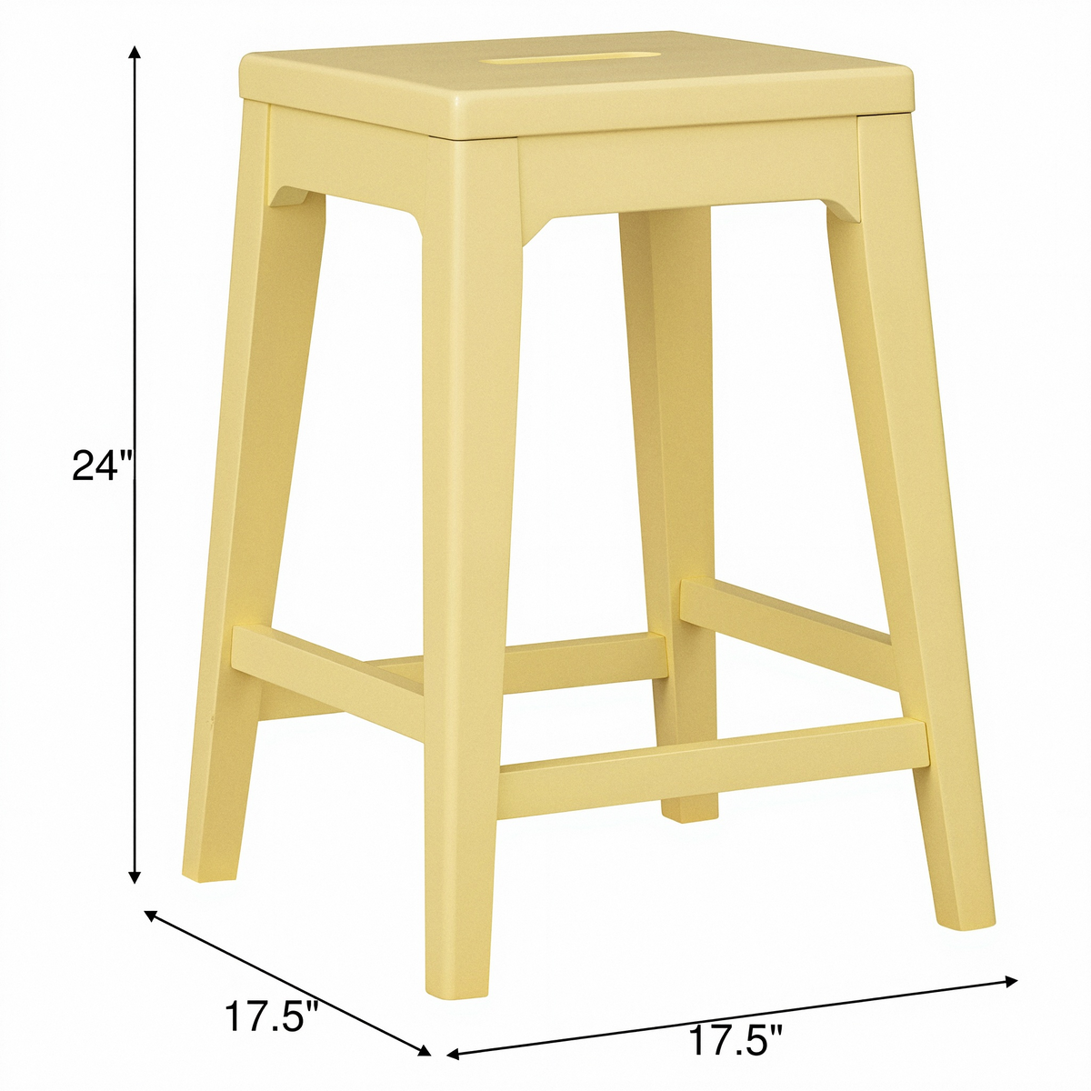 Counter-height backless stool in light yellow with four-leg frame and footrest