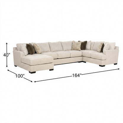 Corner sectional sofa with chaise, light beige; dimensions shown (164 in, 40 in)