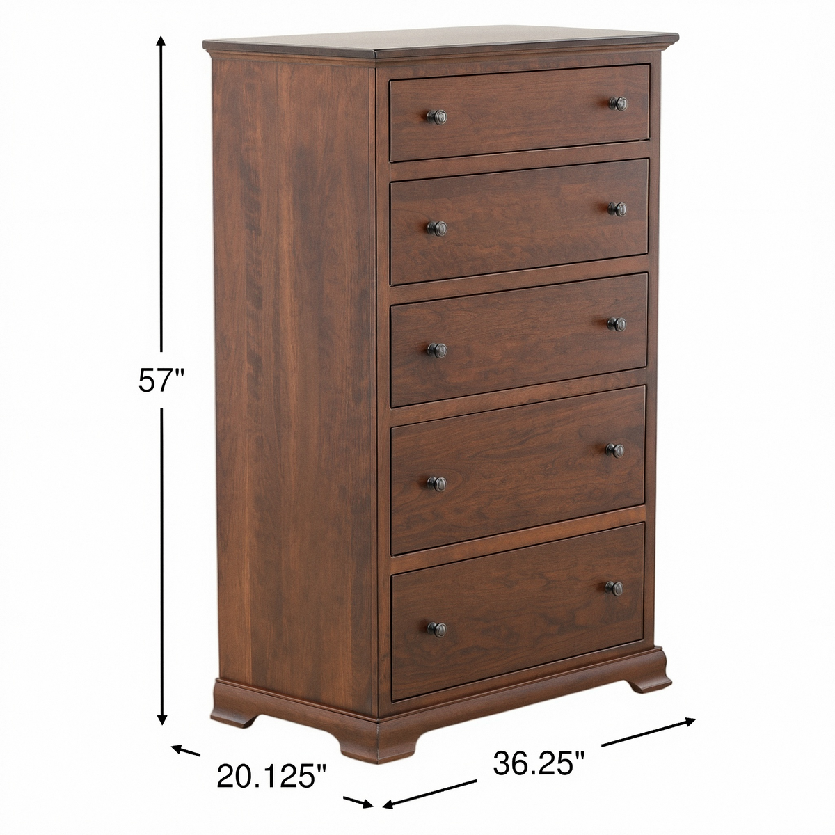 Wooden chest of drawers with four drawers and metal knobs