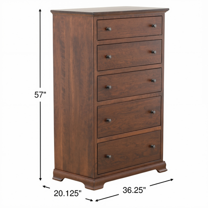 Wooden chest of drawers with four drawers and metal knobs