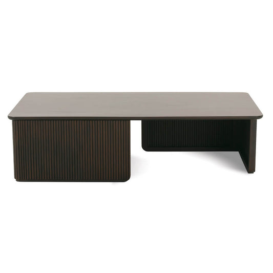 Rectangular cocktail table with slatted base and under-shelf storage