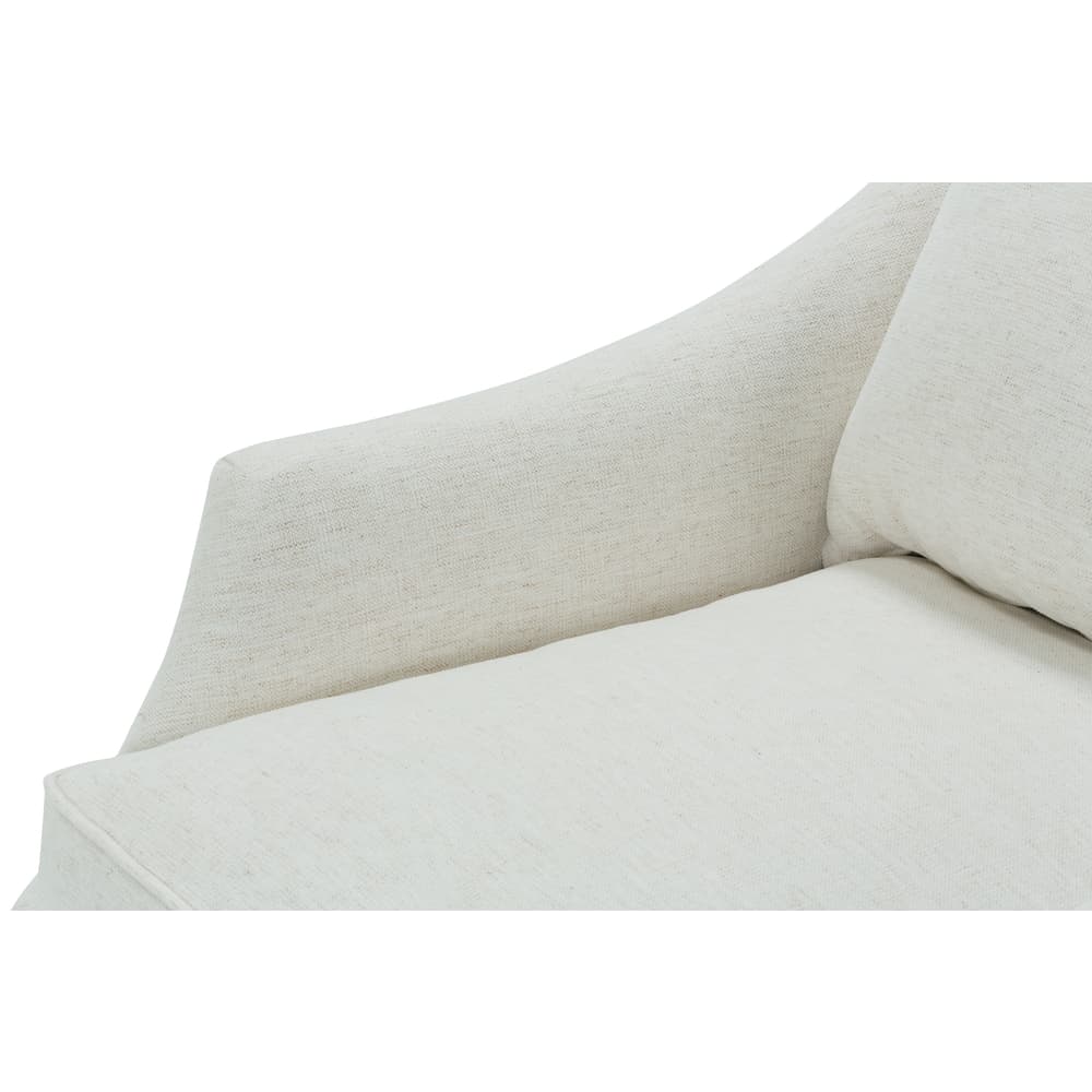 Light beige upholstered glider chair back and seat cushion with rounded edge