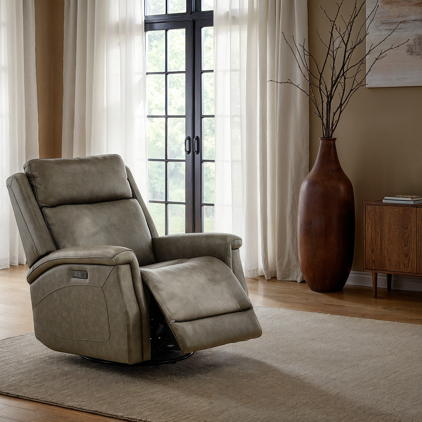 Eddystone Leather Power Swivel Glider Recliner with ZeroGravity
