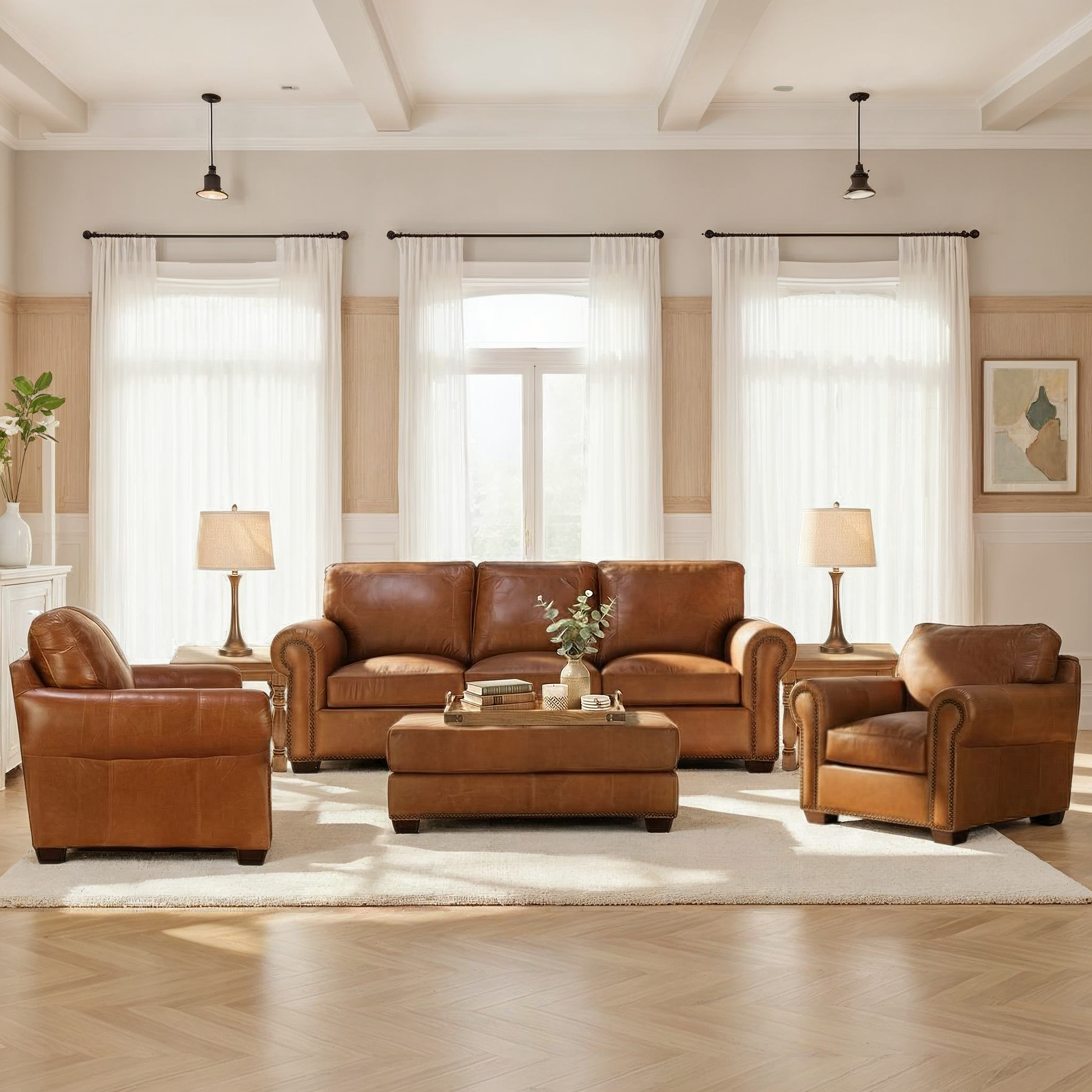 Park Avenue Leather Ottoman