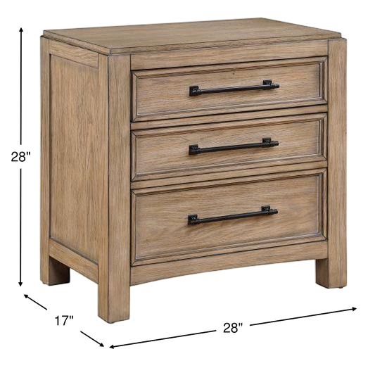 Nightstand with 3 drawers and black pulls; 28"W x 28"H x 17"D