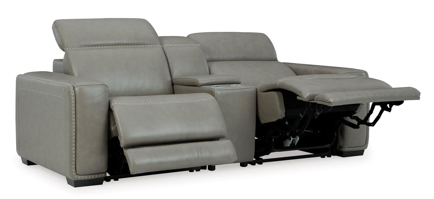 Correze 3-Piece Dual Power Leather Reclining Modular Loveseat With Console