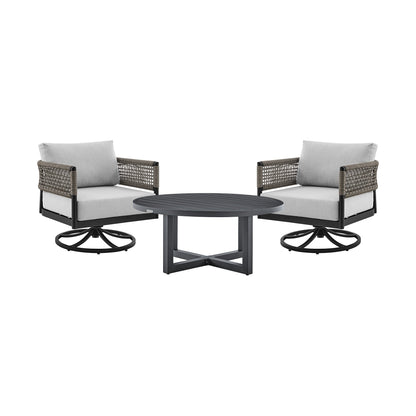 Felicia and Argiope 3 Piece Patio Outdoor Swivel Seating Set in Black Aluminum