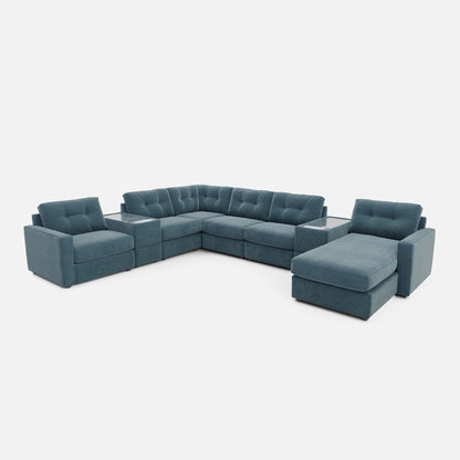 Teal modular sectional sofa with chaise ottoman and corner seat