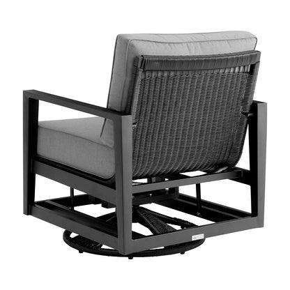 Shari and Tiffany 3 Piece Patio Outdoor Swivel Seating Set in Black Aluminum with Gray Cushions