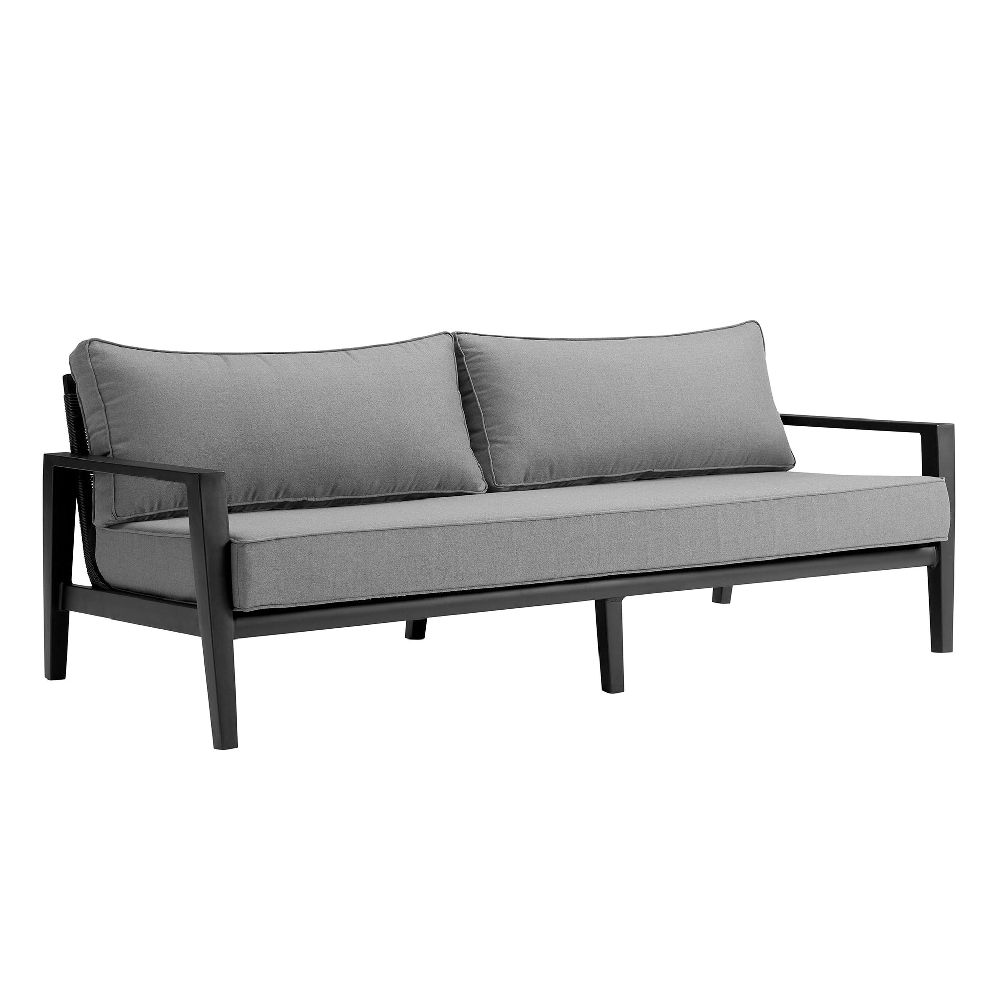 Grand 4 Piece Black Aluminum Outdoor Seating Set with Dark Gray Cushions