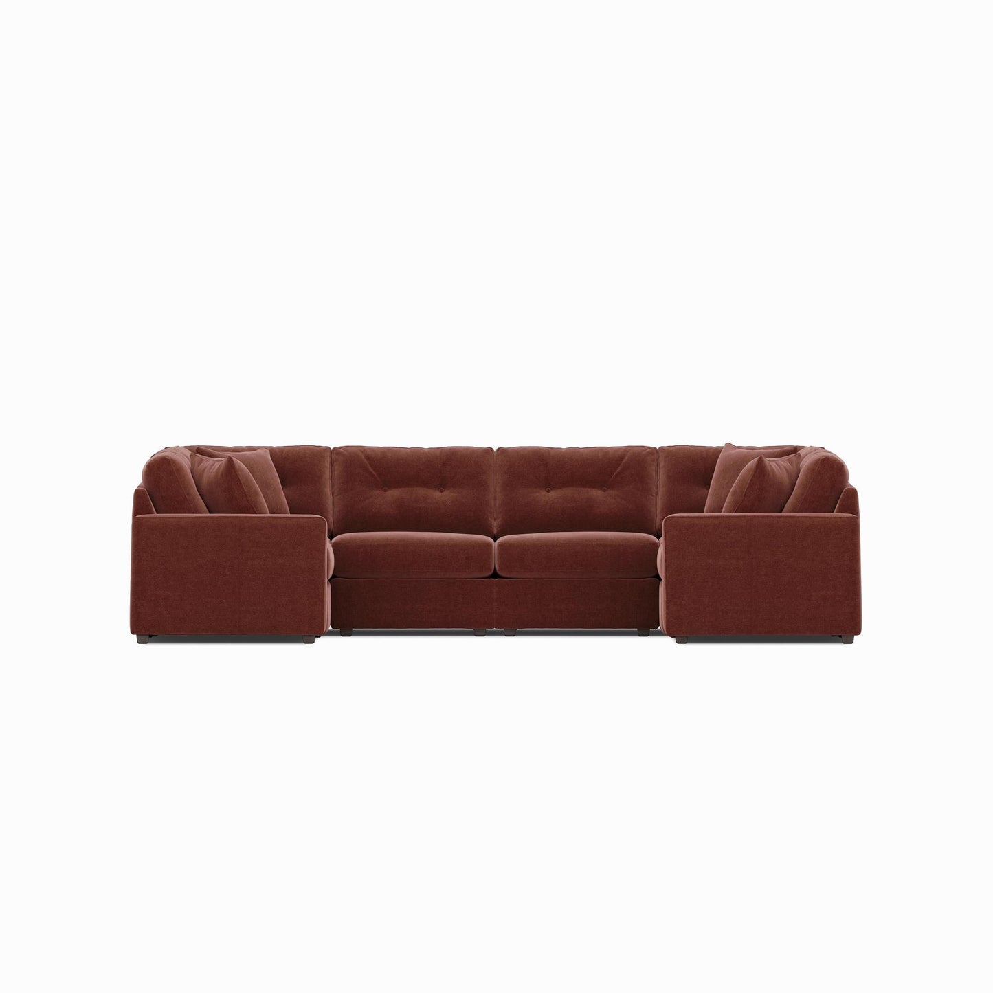 Merlot modular sectional sofa with tufted cushions and corner chaise modules
