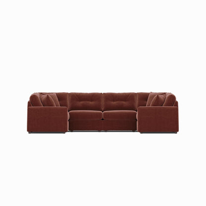 Merlot modular sectional sofa with tufted cushions and corner chaise modules