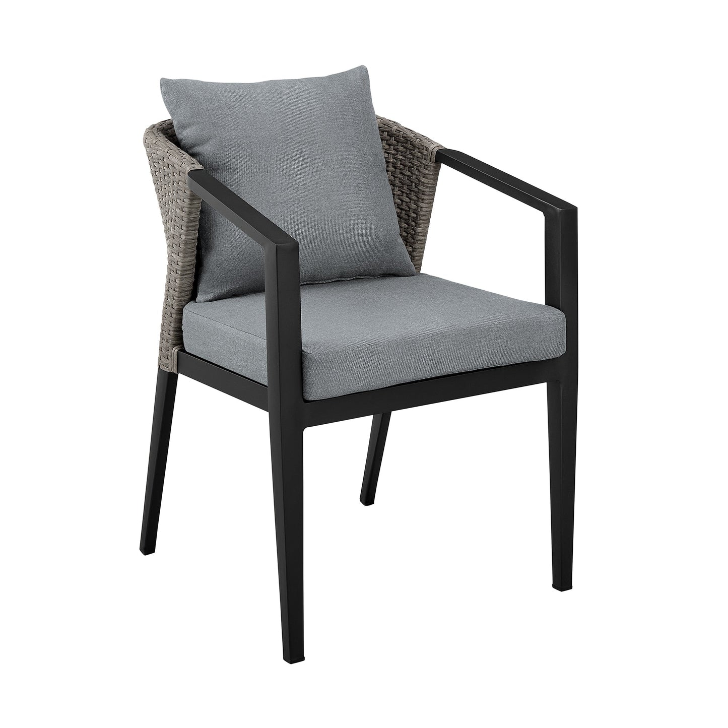 Aileen Outdoor Patio Dining Chairs in Aluminum and Wicker with Gray Cushions (Set of 2)