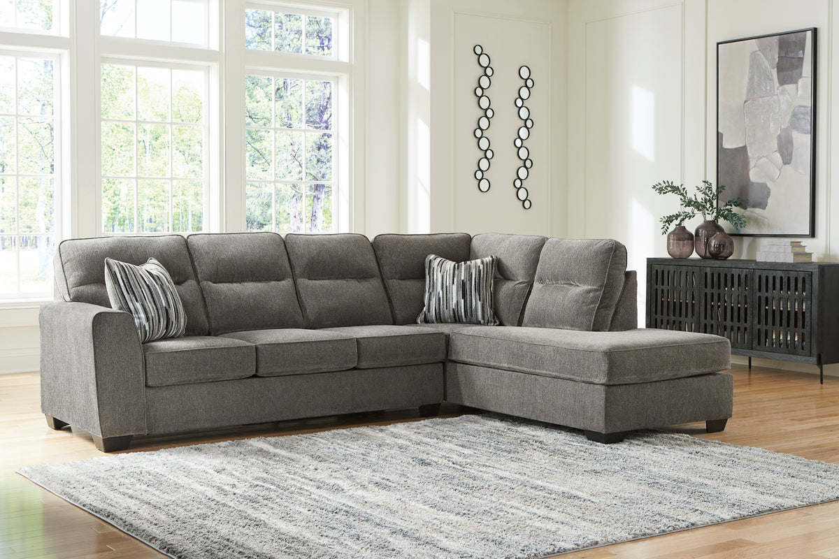 Ashley Olten 2-piece sectional with right-facing chaise in gray textured upholstery