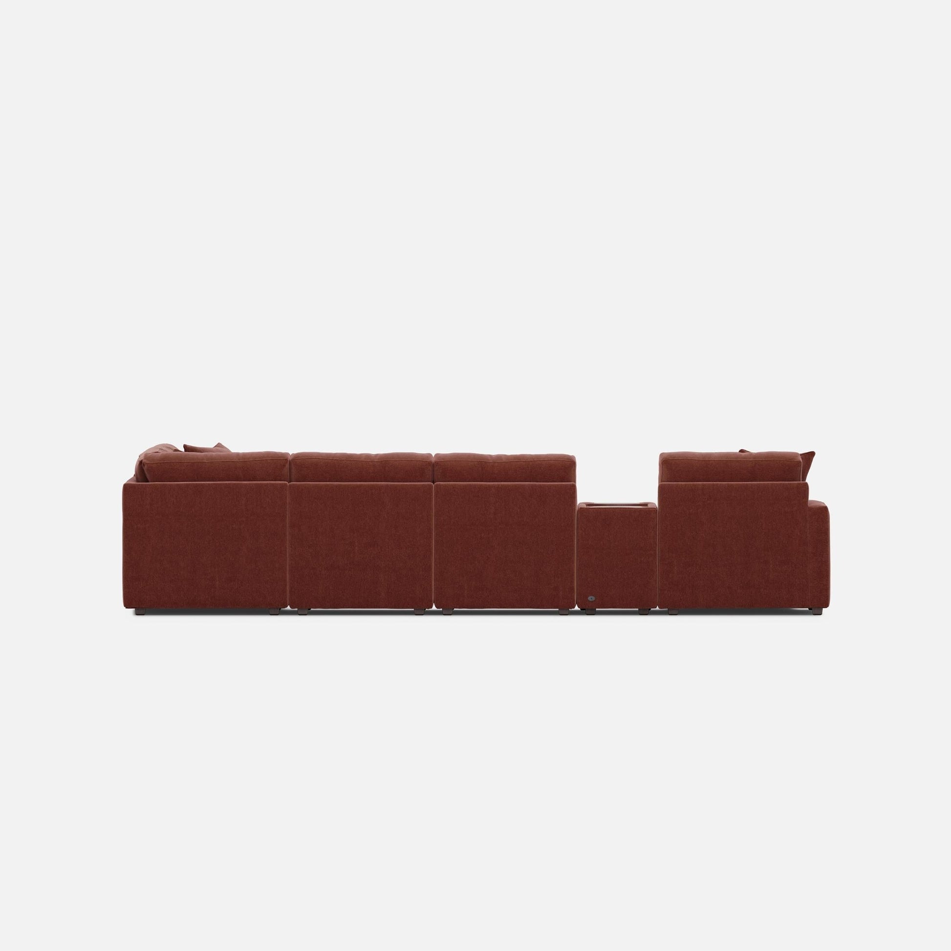 Merlot modular sectional sofa with long chaise seating and corner section.