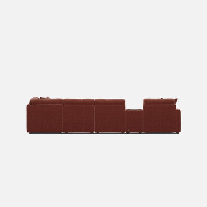 Merlot modular sectional sofa with long chaise seating and corner section.