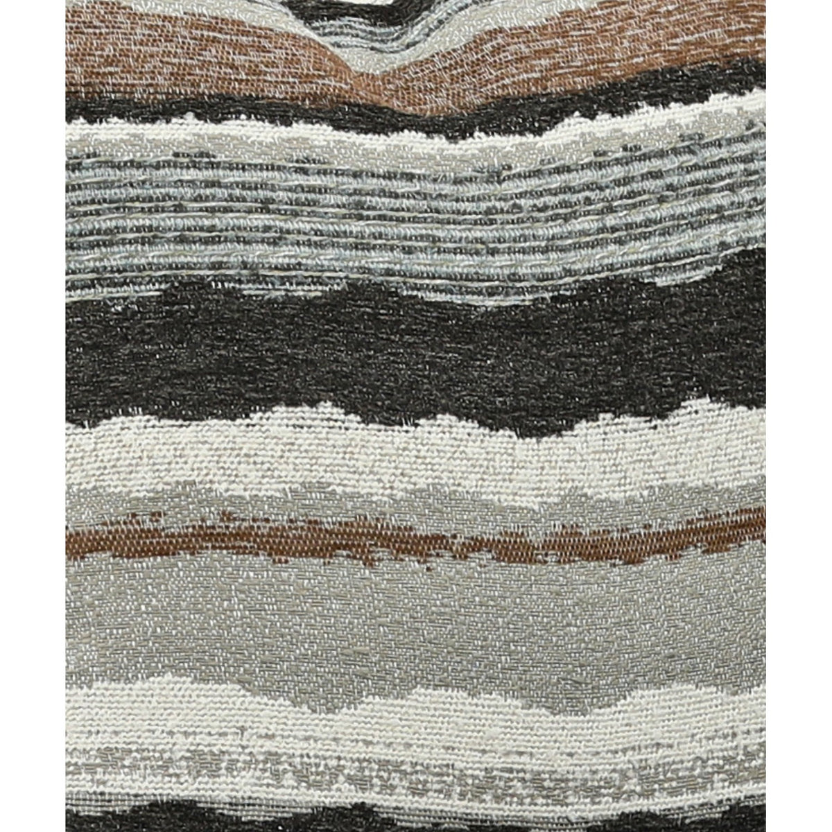 Striped accent throw pillow with black, white, and tan horizontal bands