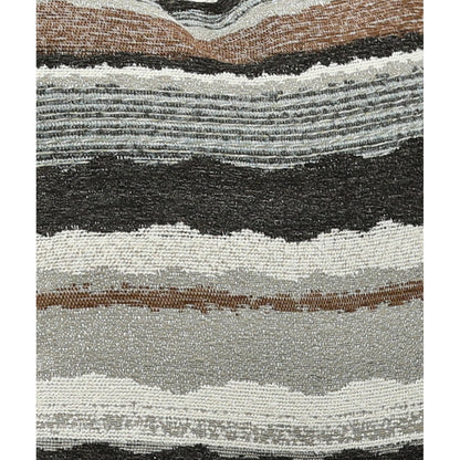 Striped accent throw pillow with black, white, and tan horizontal bands