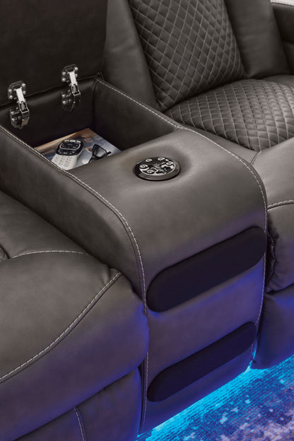Power reclining loveseat with center console and diamond-quilted back cushions