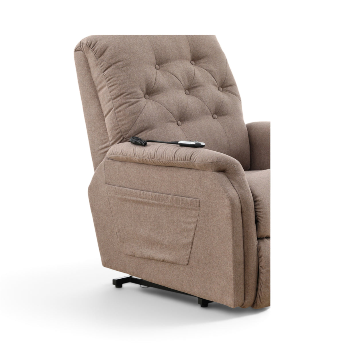 La-Z-Boy Billie power recliner detail with tufted back, side pocket, and wired control