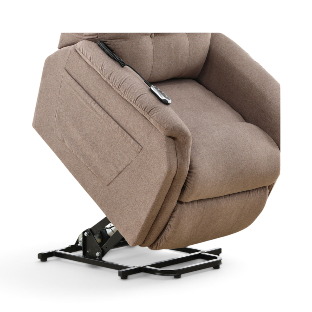 La-Z-Boy Billie recliner close-up of padded seat, side pocket, and metal lift base