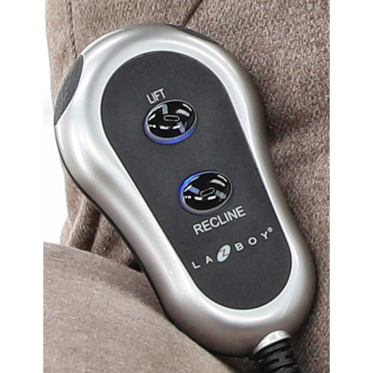 Power recliner control with lift and recline buttons and La-Z-Boy branding