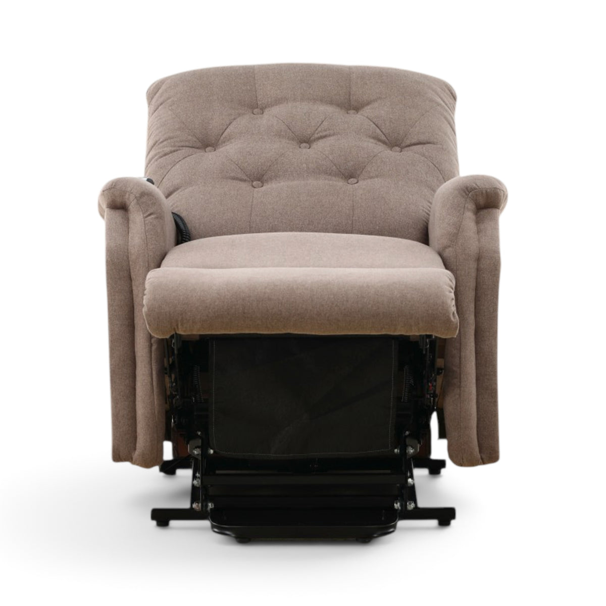 La-Z-Boy Billie power recliner with footrest extended, front view of the exposed mechanism.