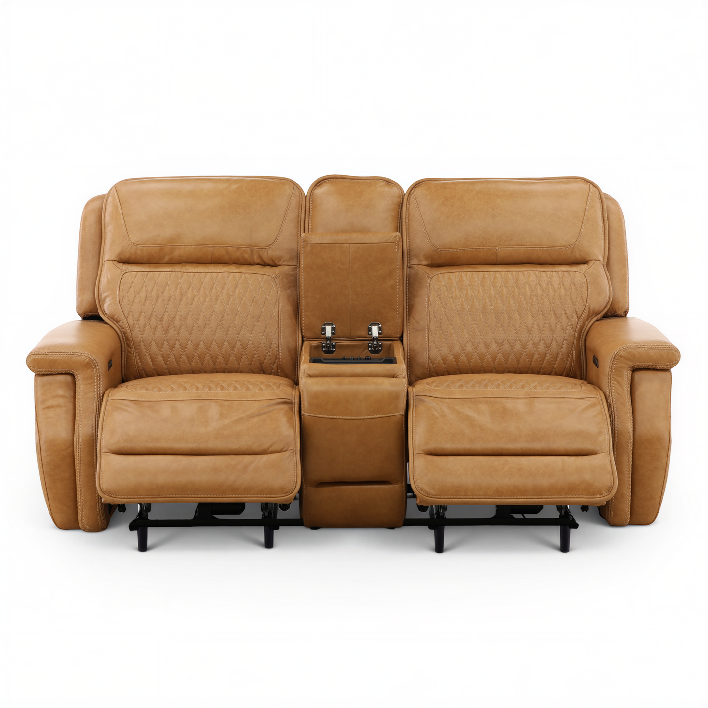 Denton Leather Power Reclining Home Theater Console Loveseat