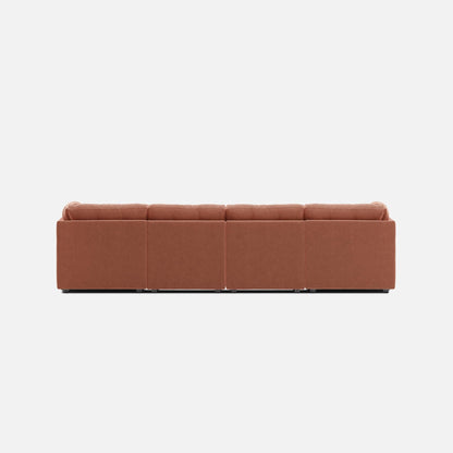 Terracotta modular sectional sofa with clean-lined seat and back cushions