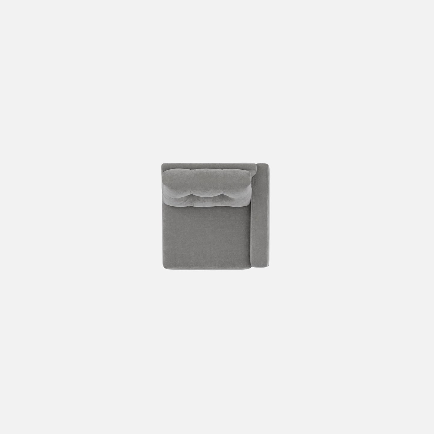Gray upholstered modular chair with tufted back and compact square silhouette