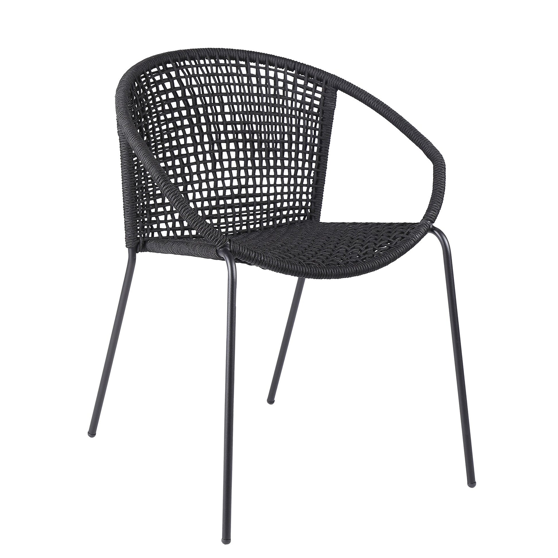 Snack Indoor Outdoor Stackable Steel Dining Chair with Black Rope (Set