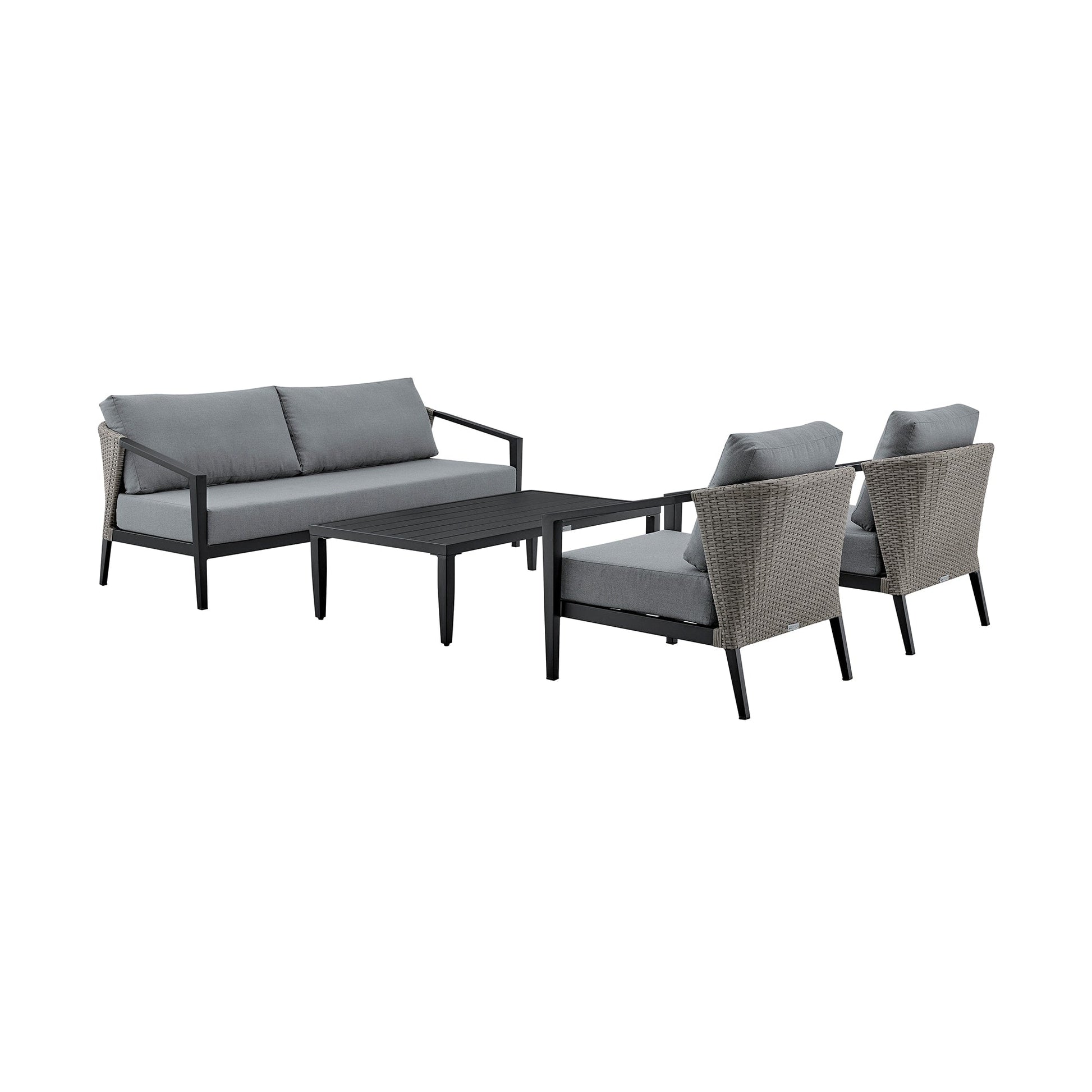 Aileen Outdoor Patio 4-Piece Lounge Set in Aluminum and Wicker with Gray Cushions