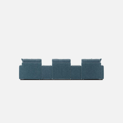 Teal theater sectional sofa with dual chaise and tall tufted back cushions.
