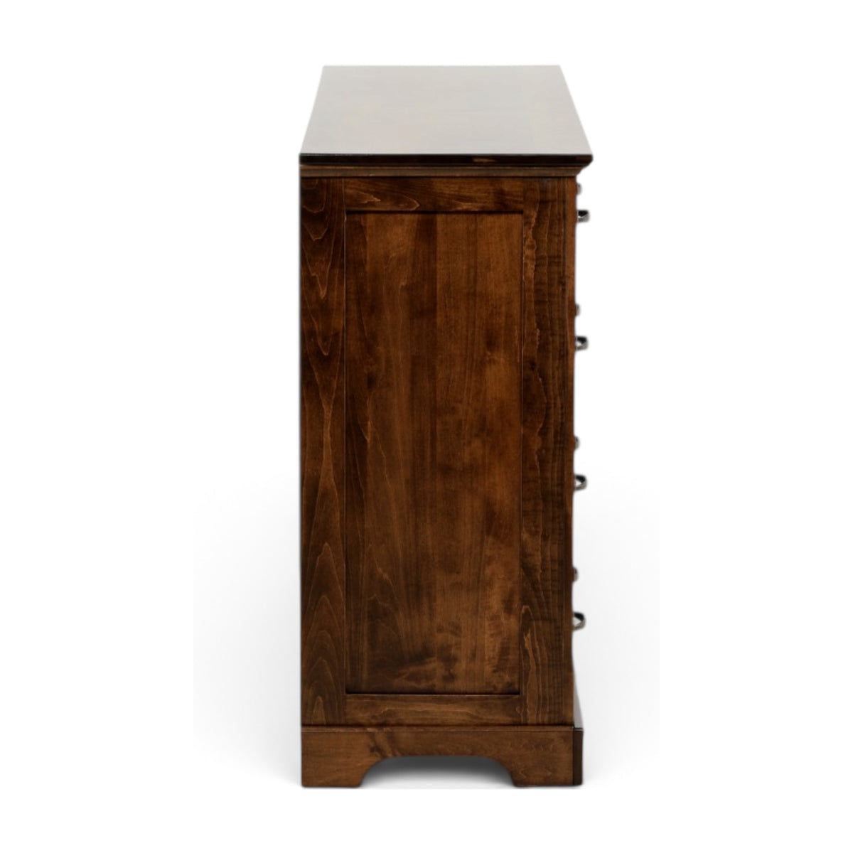 Brown wood dresser cabinet end with panel door and tall profile