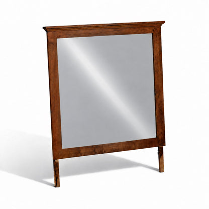 Rectangular wood-framed standing mirror with clear glass and angled legs