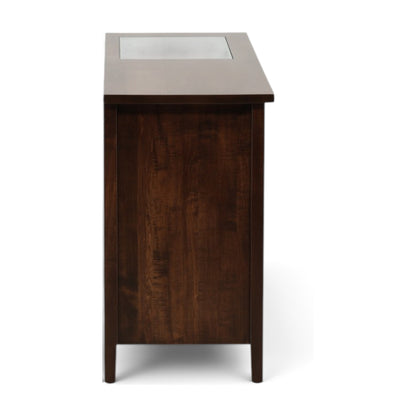 Wood vertical cabinet with a light top panel and solid front door.