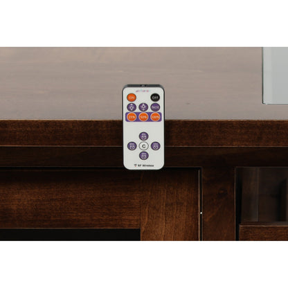Angled RF wireless remote control with colored buttons and ON/OFF controls