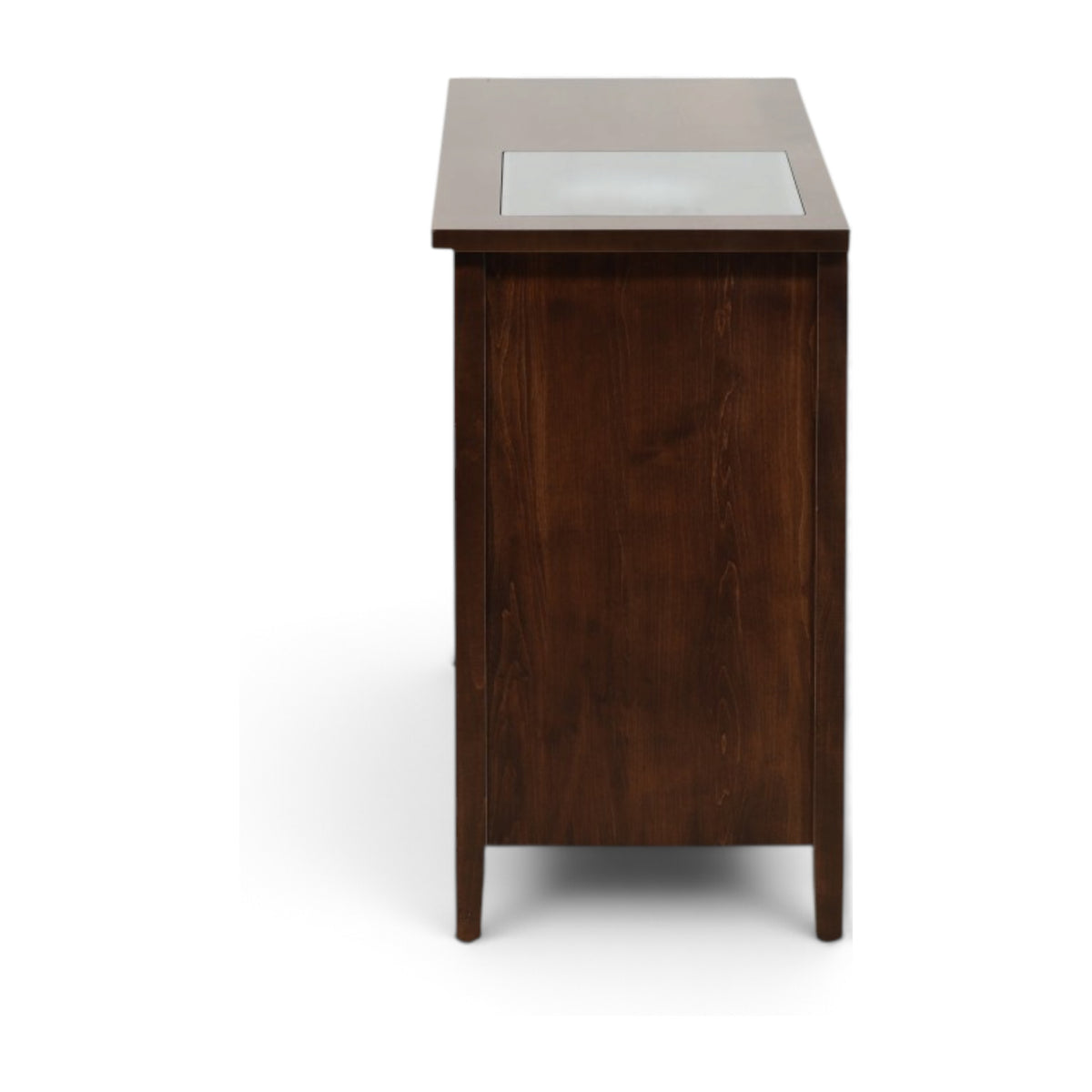 Wood tall cabinet with a light top panel and solid front door.
