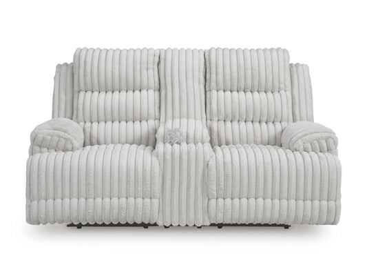 Technique Double Reclining Power Loveseat with Console Alloy