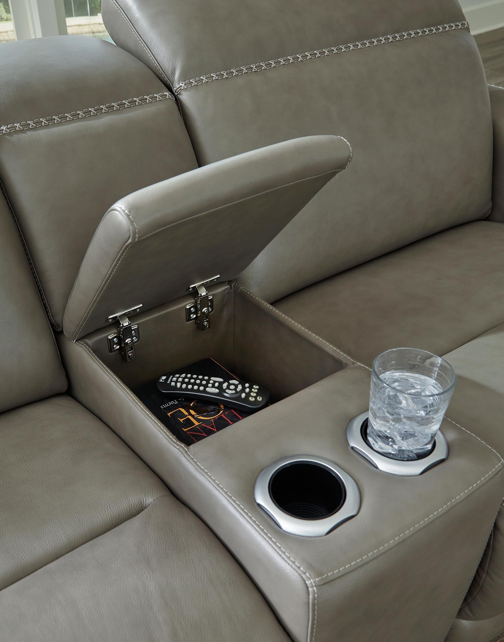 Correze 3-Piece Dual Power Leather Reclining Modular Sectional With Console And Chaise