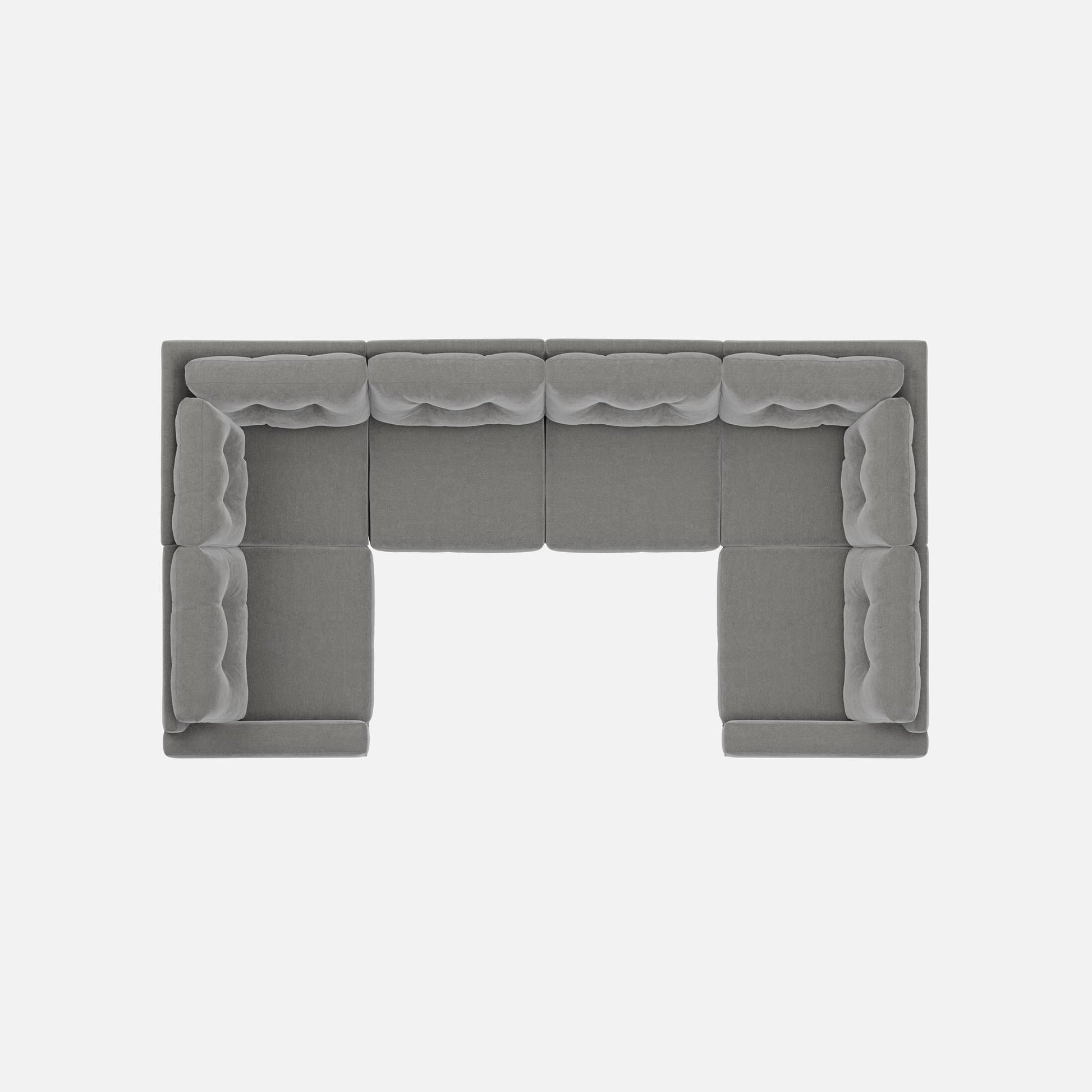 Gray 6-piece modular sectional sofa with tufted back and open seating layout