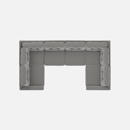Gray 6-piece modular sectional sofa with tufted back and open seating layout
