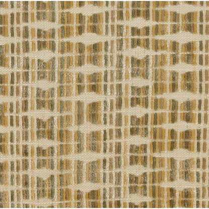 Close-up of beige woven upholstery fabric with tan interlocking grid pattern texture.