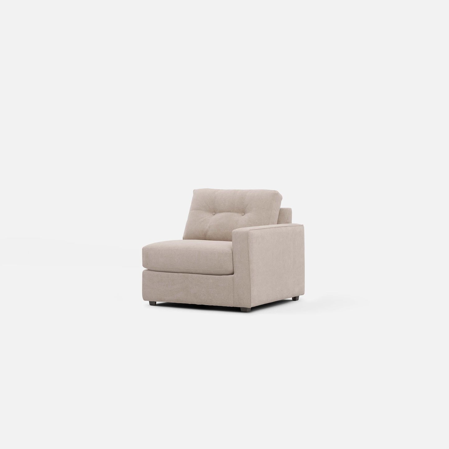 Light beige modular one chair with curved armrest and tufted back cushion