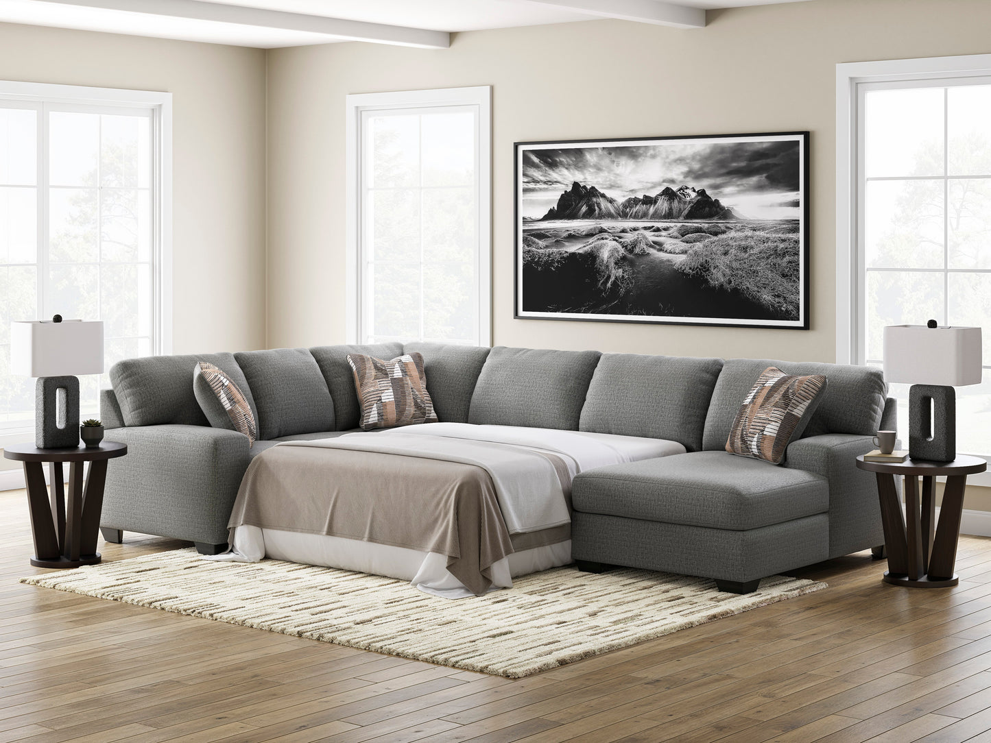 Newellen 3-Piece Right-Facing Sleeper Sectional with Chaise Greystone