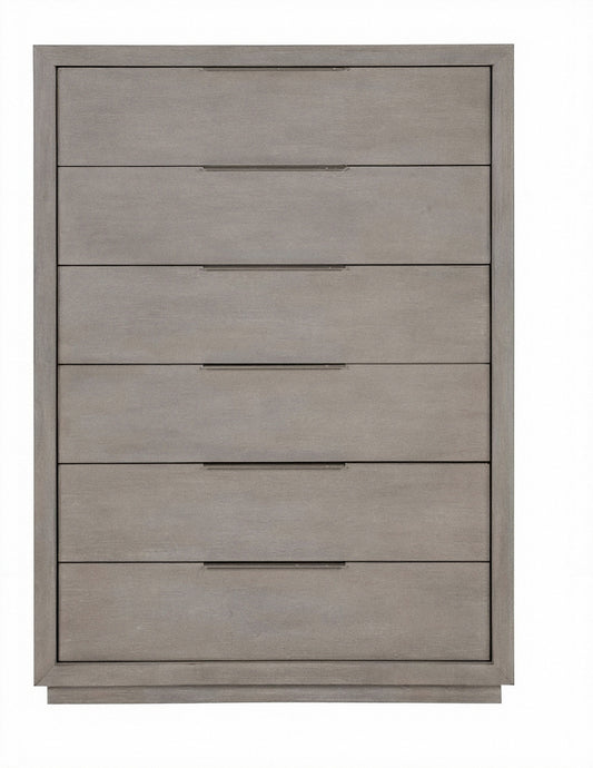 Front view of gray 6-drawer chest with bar handles