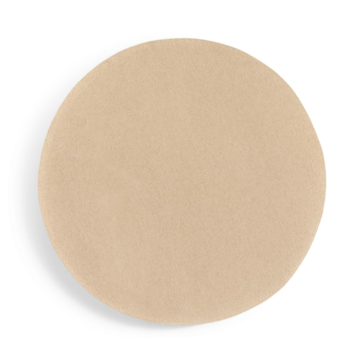 Light beige round upholstered ottoman top view, seamless fabric surface