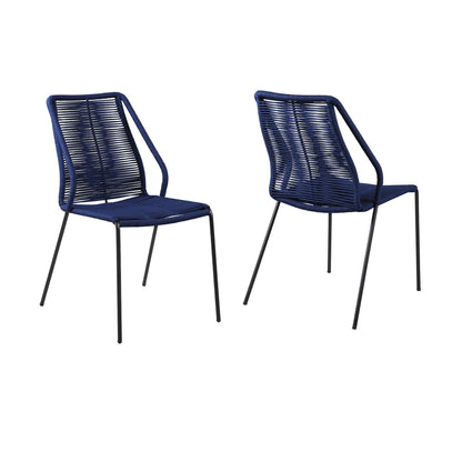 Clip Indoor Outdoor Stackable Steel Dining Chair with Blue Rope (Set o