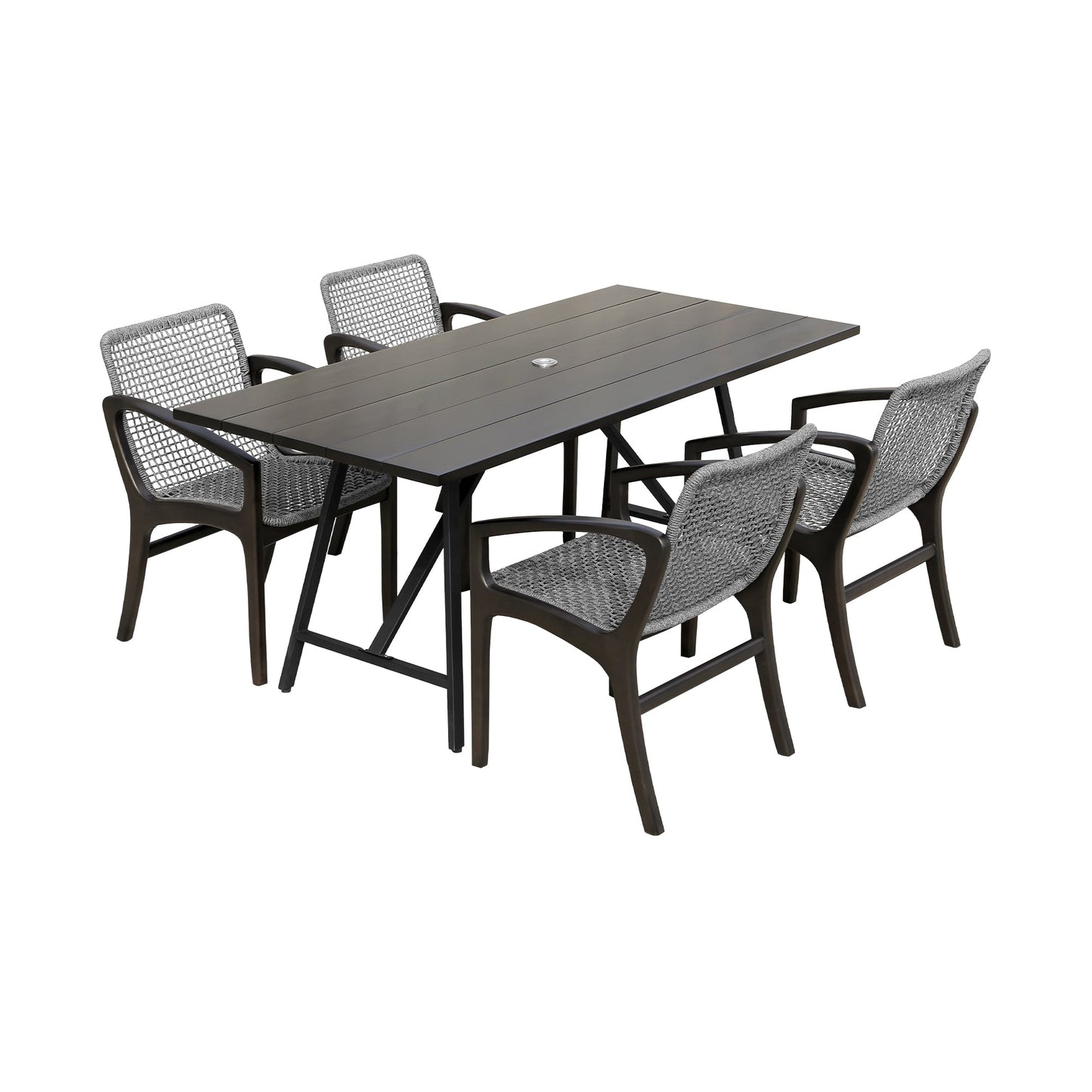 Koala and Brighton 5 Piece Outdoor Patio Dining Set in Dark Eucalyptus Wood and Gray Rope